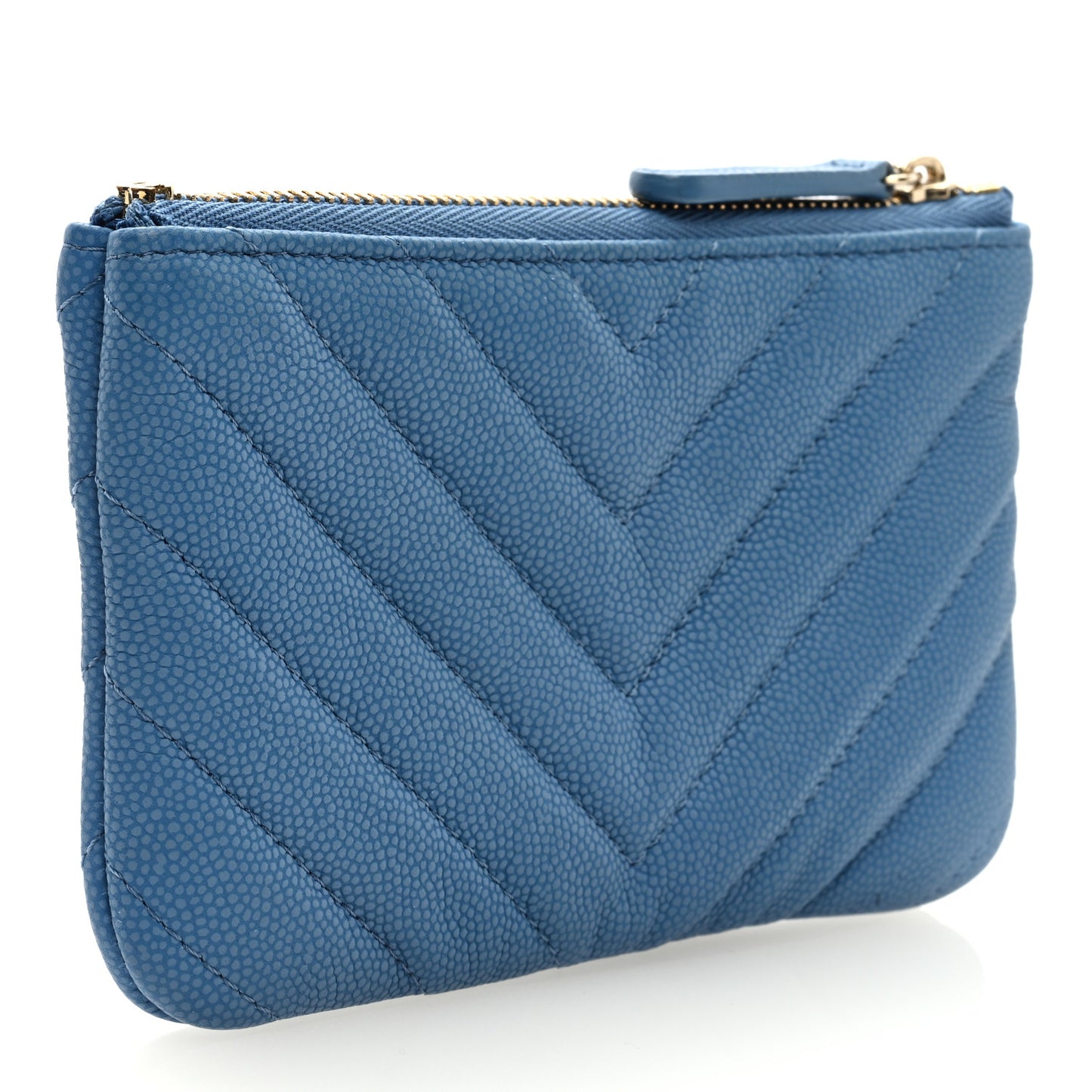 Caviar Chevron Quilted Small Cosmetic Case Blue