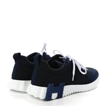 Hermes Technical Canvas Suede Goatskin Bouncing Sneakers 39.5 Marine 4 of 8