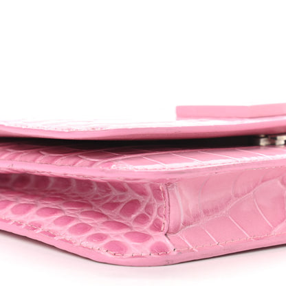 Balenciaga Patent Crocodile Embossed B Wallet On Chain Pink 8 of 10