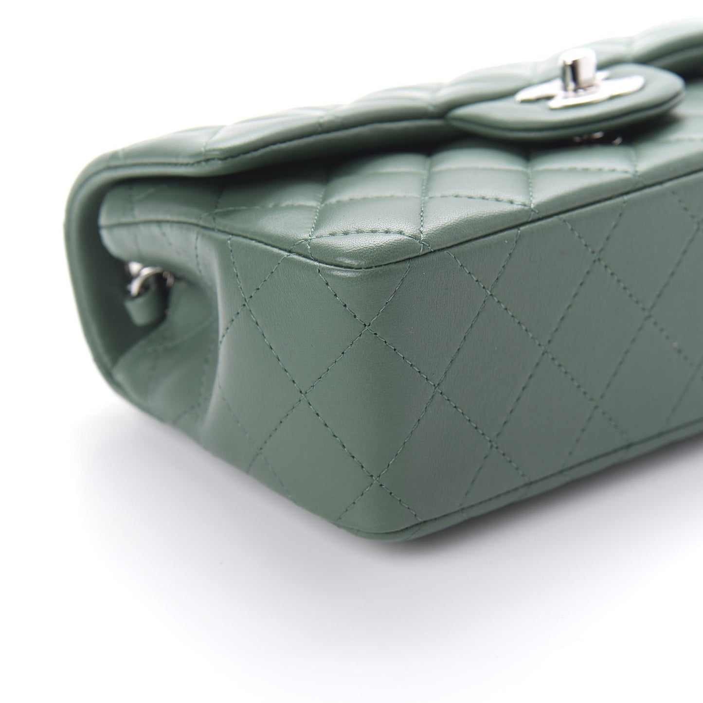 Lambskin Quilted Mini Rectangular Flap Green