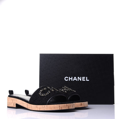 Chanel Tweed Cork CC Chain Mule Sandal 39 Black 11 of 11
