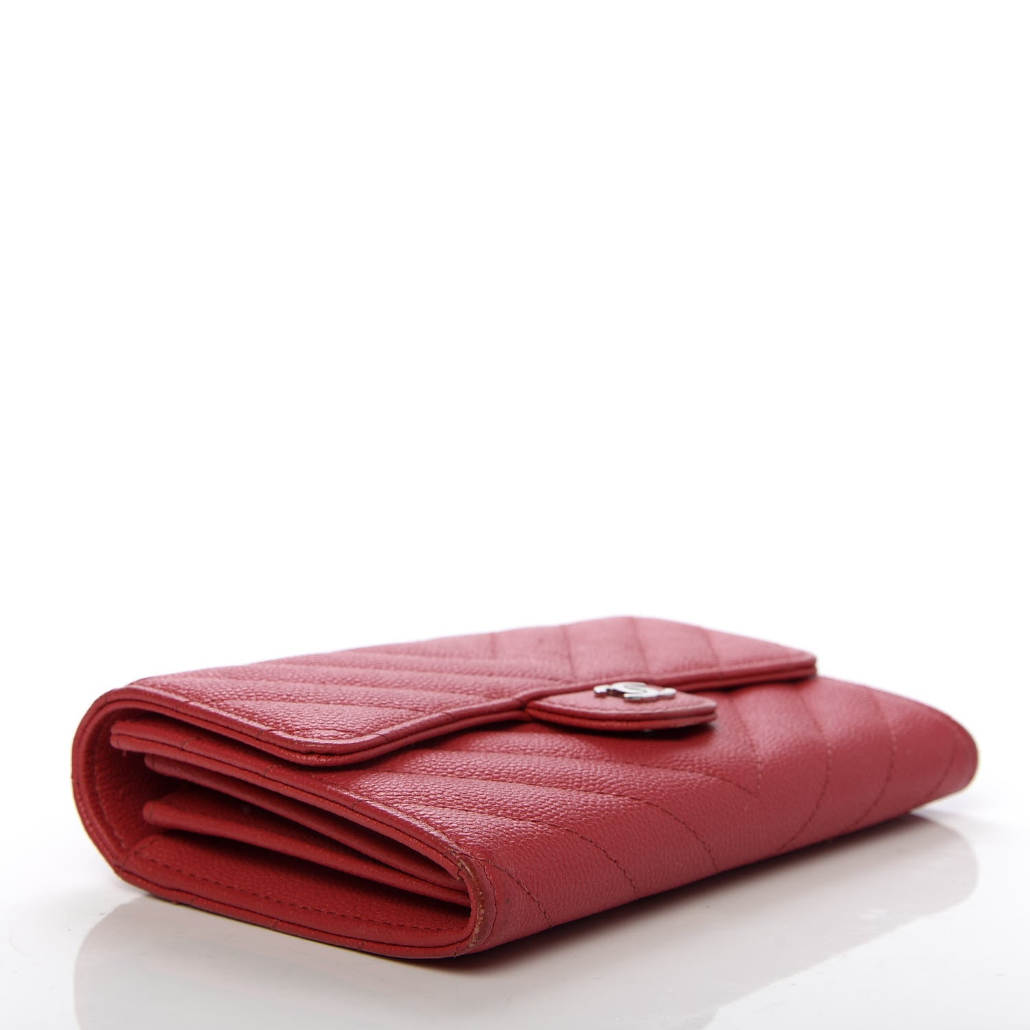 Chanel Caviar Chevron Quilted Medium Flap Wallet Red 4 of 9