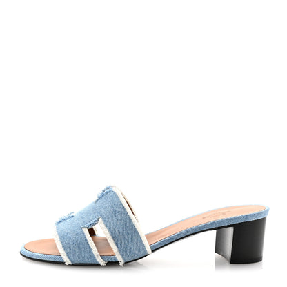 Hermes Denim Fringe Oasis Sandals 39 Bleu Clair 1 of 10