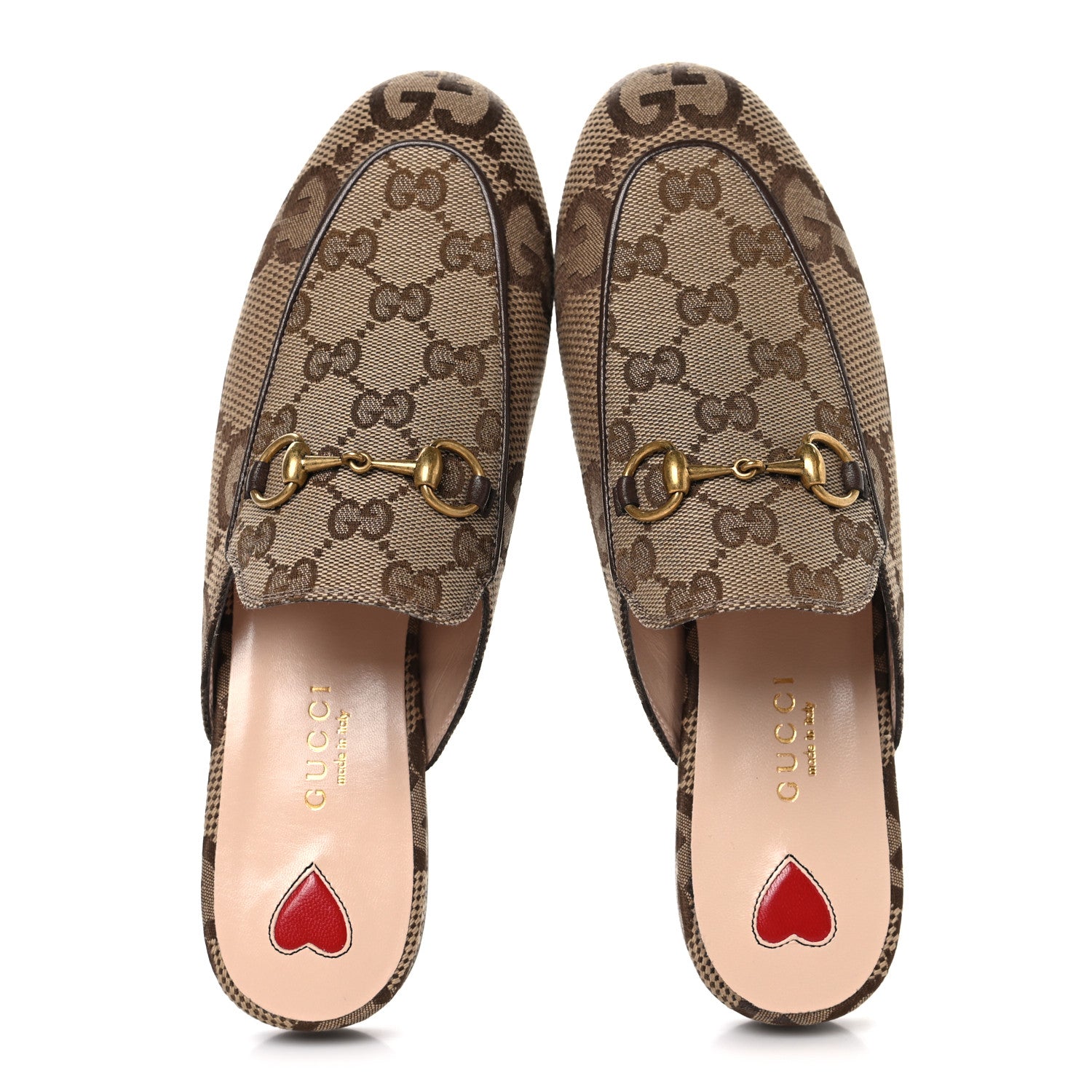 Gucci Monogram Jumbo GG Malaga Kid Womens Princetown Slippers 35.5 Camel Ebony New Acero Beige 2 of 10