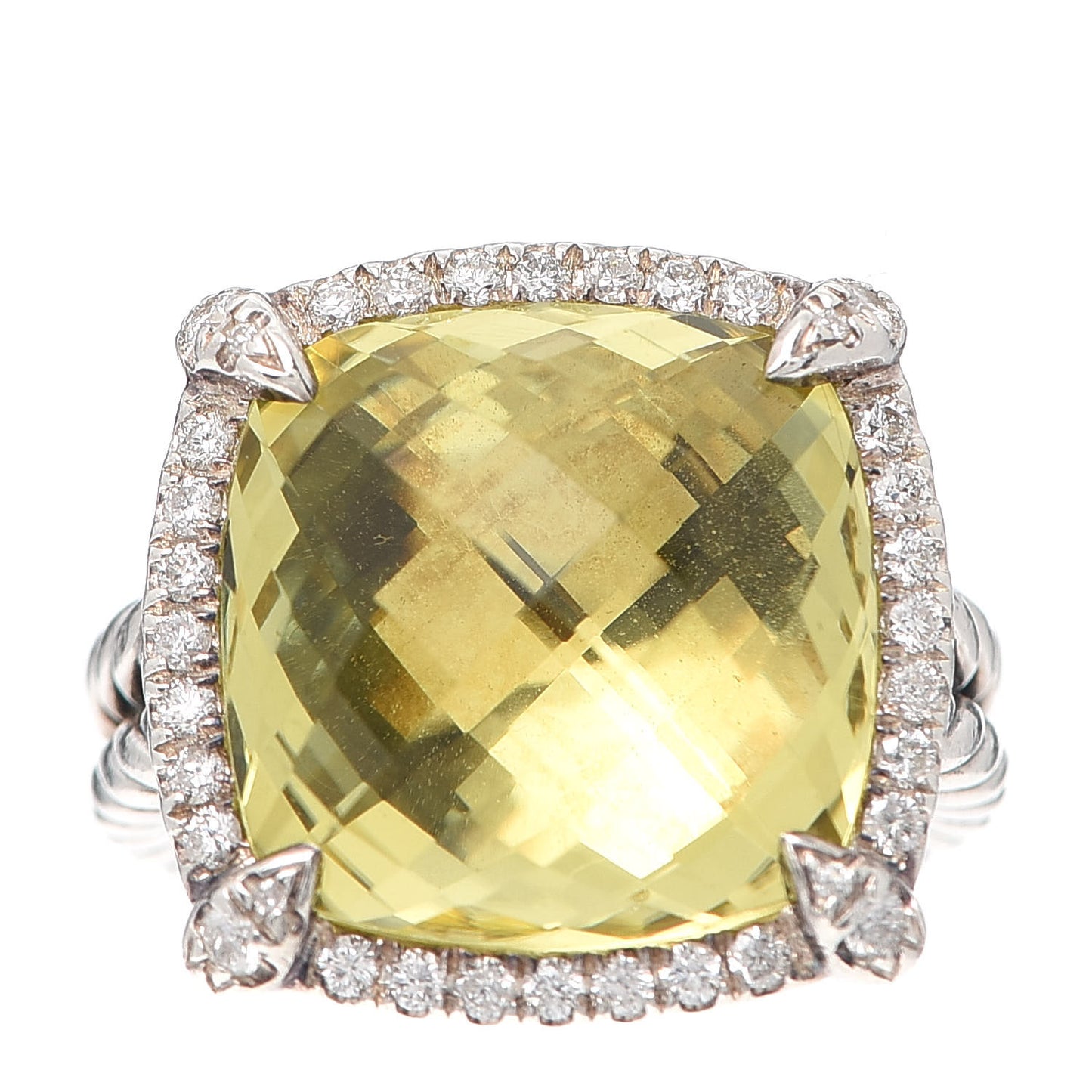 Sterling Silver Diamond Lemon Citrine 14mm Chatelaine Pave Bezel Ring 46 3.75