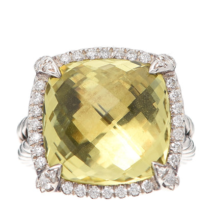 David Yurman Sterling Silver Diamond Lemon Citrine 14mm Chatelaine Pave Bezel Ring 46 3.75 1 of 4