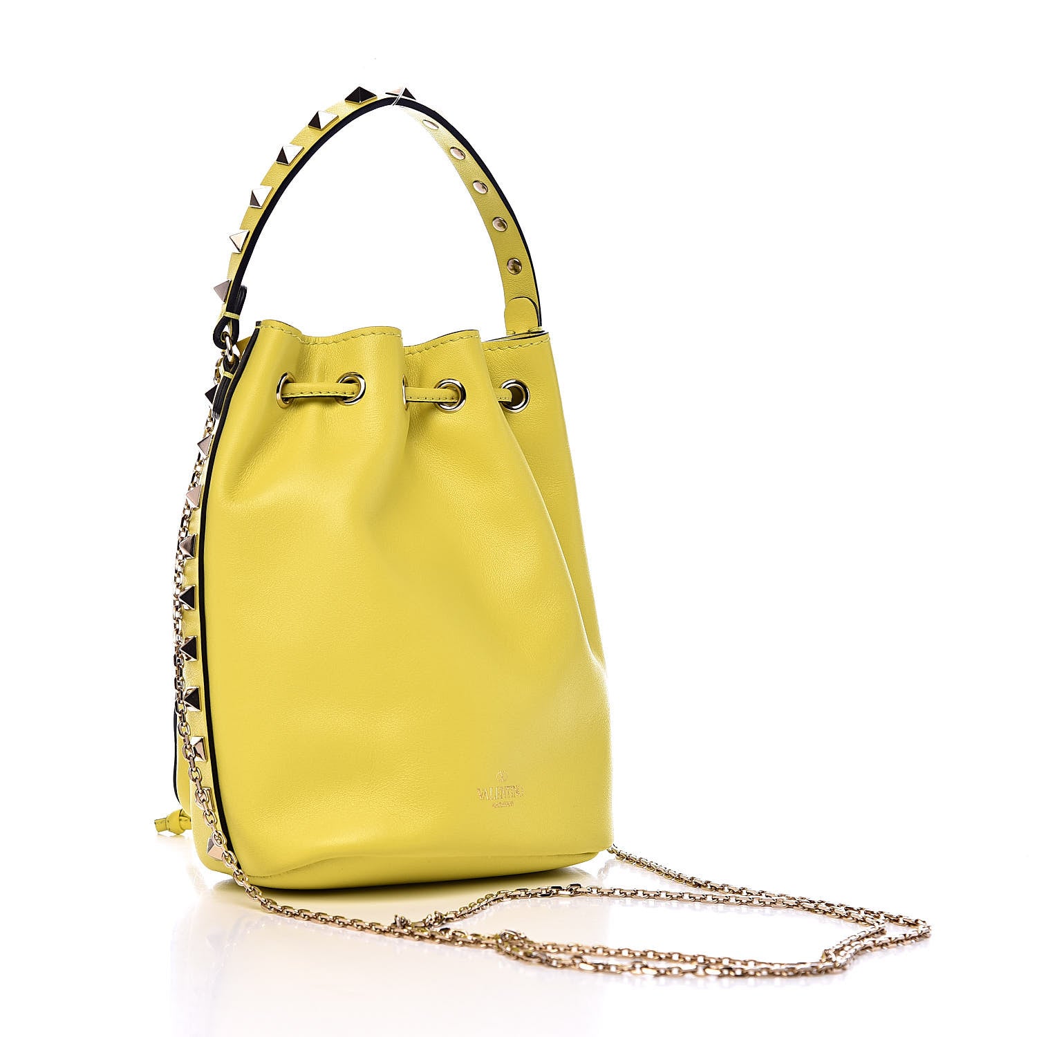 Valentino Garavani Vitello Rockstud Bucket Bag Acid Yellow 3 of 10