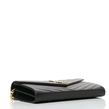 Saint Laurent Grain De Poudre Matelasse Chevron Monogram Chain Wallet Black 4 of 9