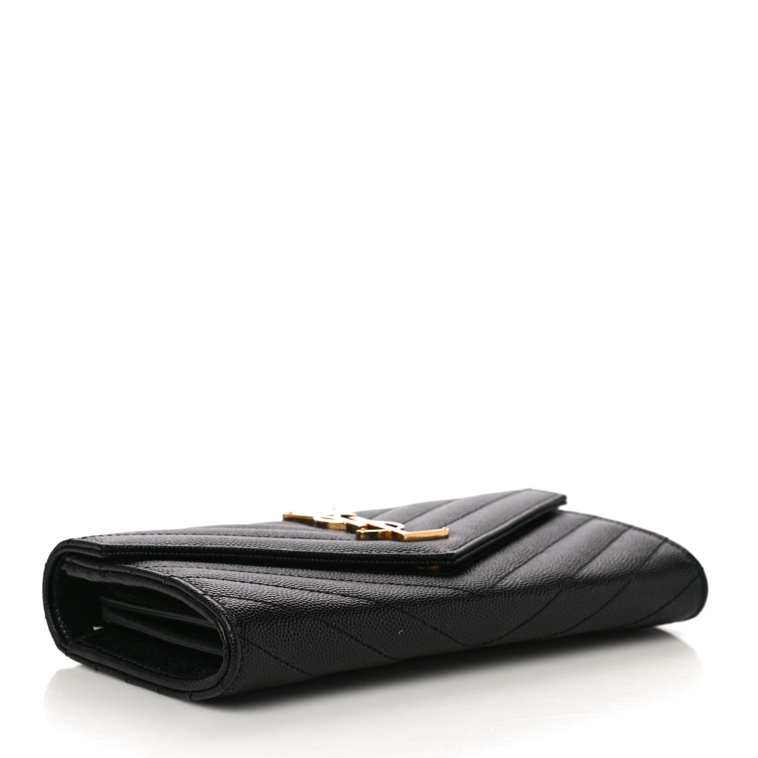 Saint Laurent Grain De Poudre Matelasse Chevron Monogram Flap Wallet Black 4 of 9