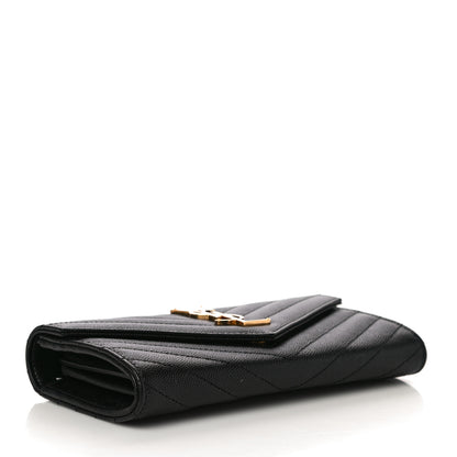 Saint Laurent Grain De Poudre Matelasse Chevron Monogram Flap Wallet Black 4 of 9