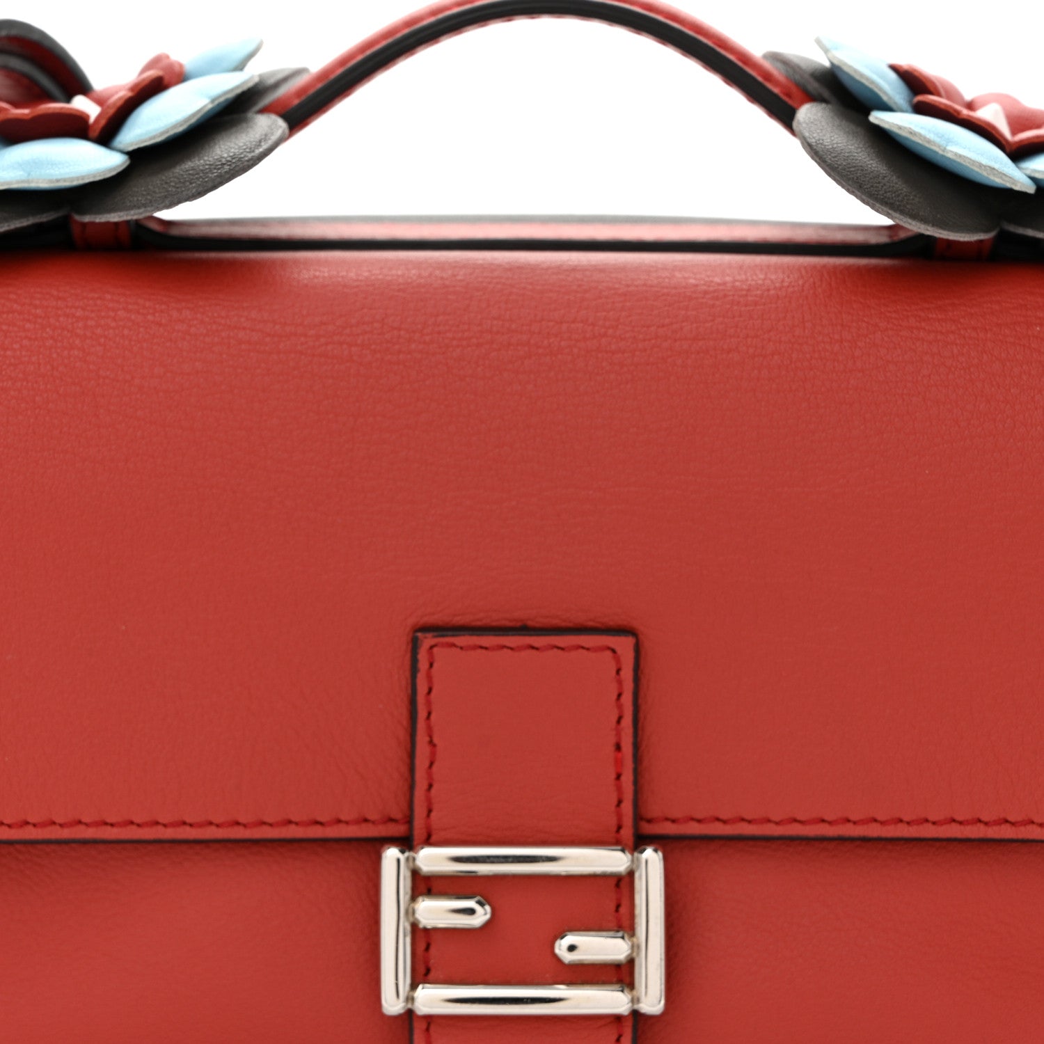 Fendi Vitello Dolce Flowerland Bi-Color Studded Micro Double Baguette Bloody Mary Carbone 8 of 10