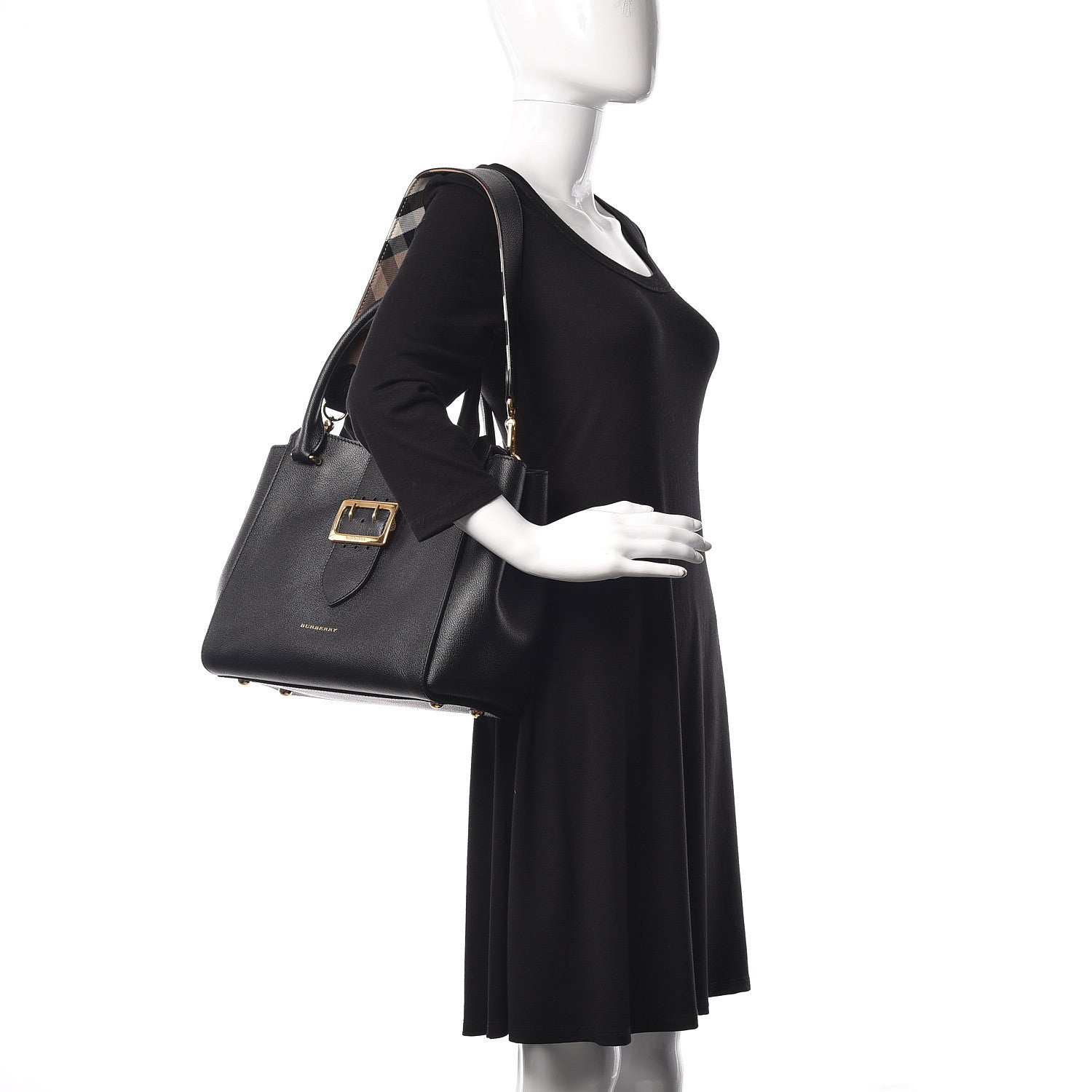 Burberry Soft Grain Calfskin Medium Buckle Tote Black 2 of 10