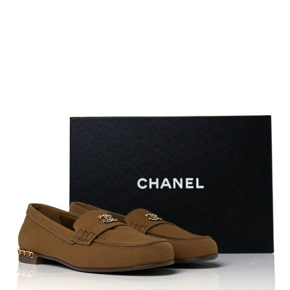 Chanel Canvas Womens CC Chain Loafers 38 Brown 9 of 9
