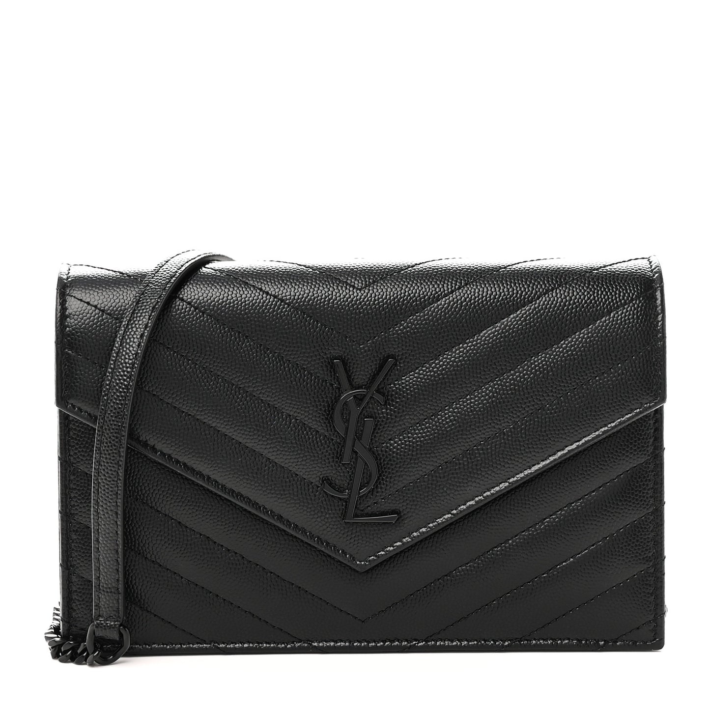 Grain De Poudre Matelasse Chevron Monogram Monochrome Envelope Chain Wallet Black