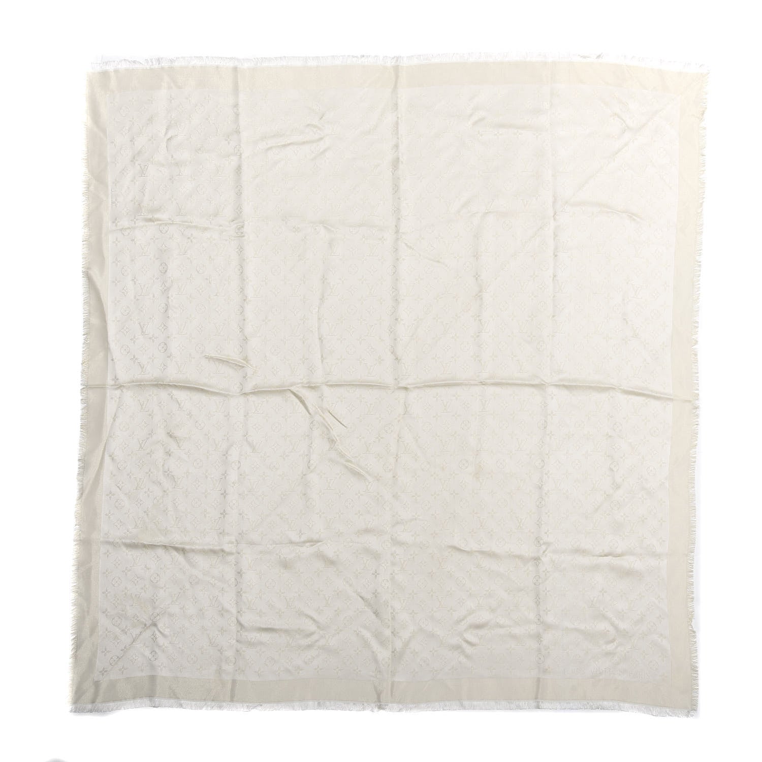 Louis Vuitton Silk Wool Monogram Shine Shawl Beige 1 of 3