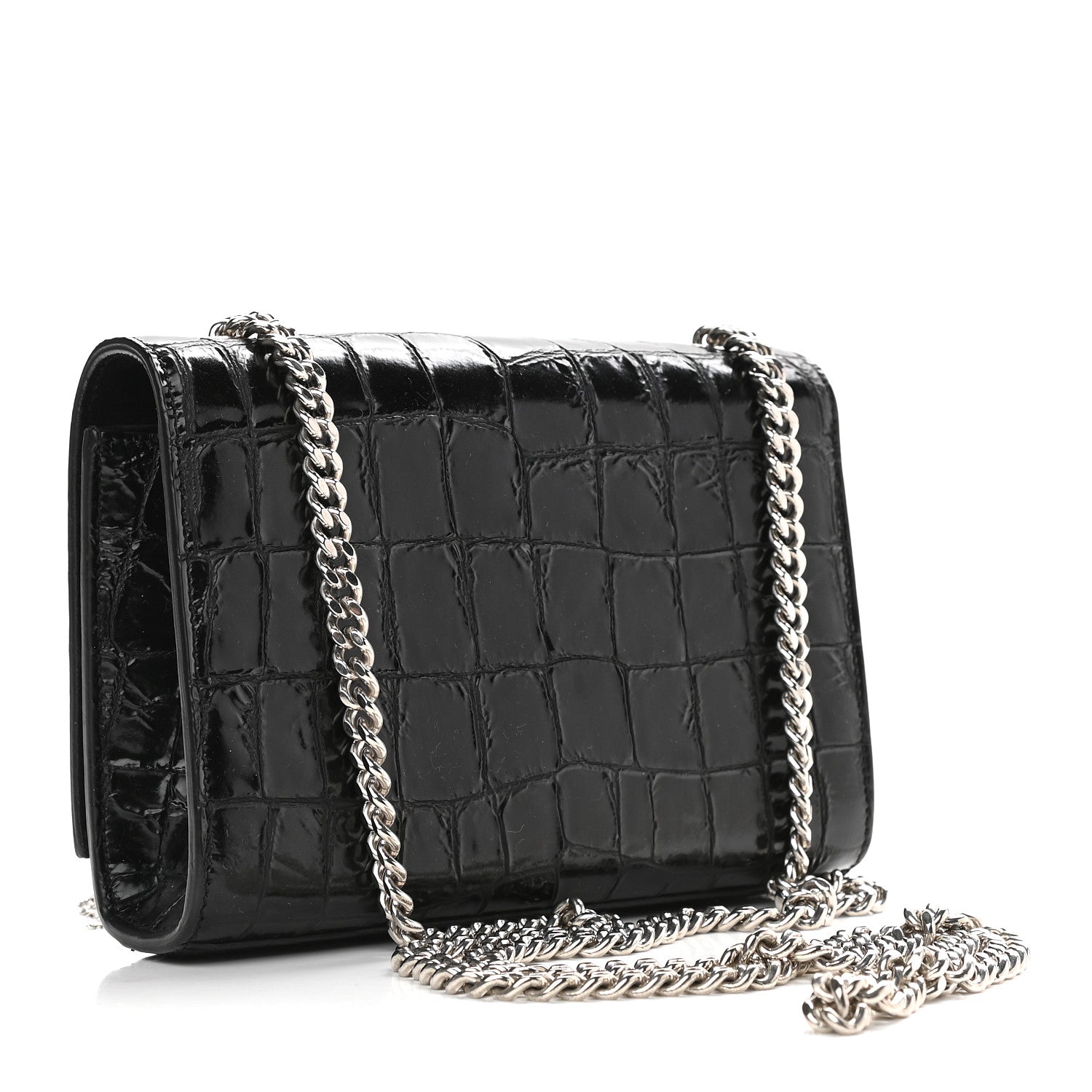 Saint Laurent Calfskin Crocodile Embossed Small Classic Monogram Kate Tassel Satchel Black 3 of 8