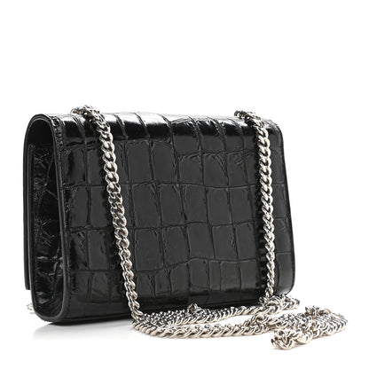 Saint Laurent Calfskin Crocodile Embossed Small Classic Monogram Kate Tassel Satchel Black 3 of 8