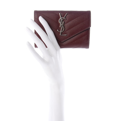 Saint Laurent Grain De Poudre Matelasse Chevron Small Monogram Envelope Wallet Palissandre 2 of 7