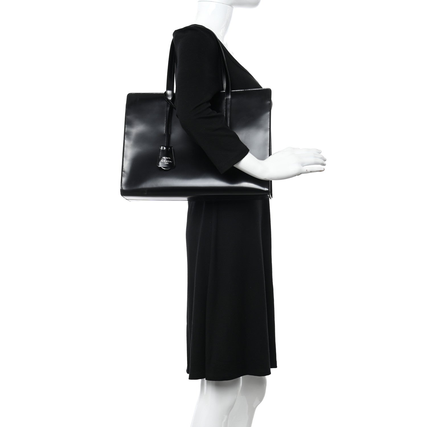 Prada Spazzolato Large Re-Edition 1995 Double Handle Handbag Black 2 of 14