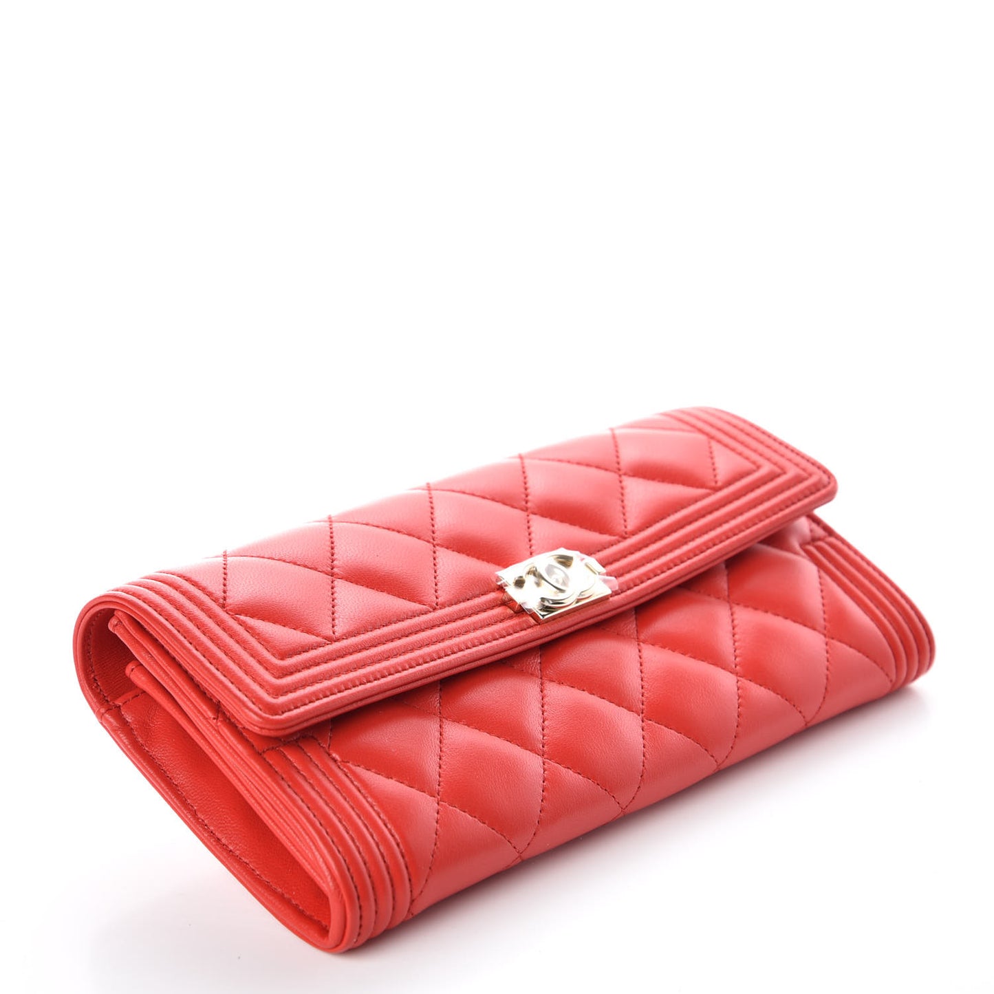 Lambskin Quilted Boy Flap Wallet Red