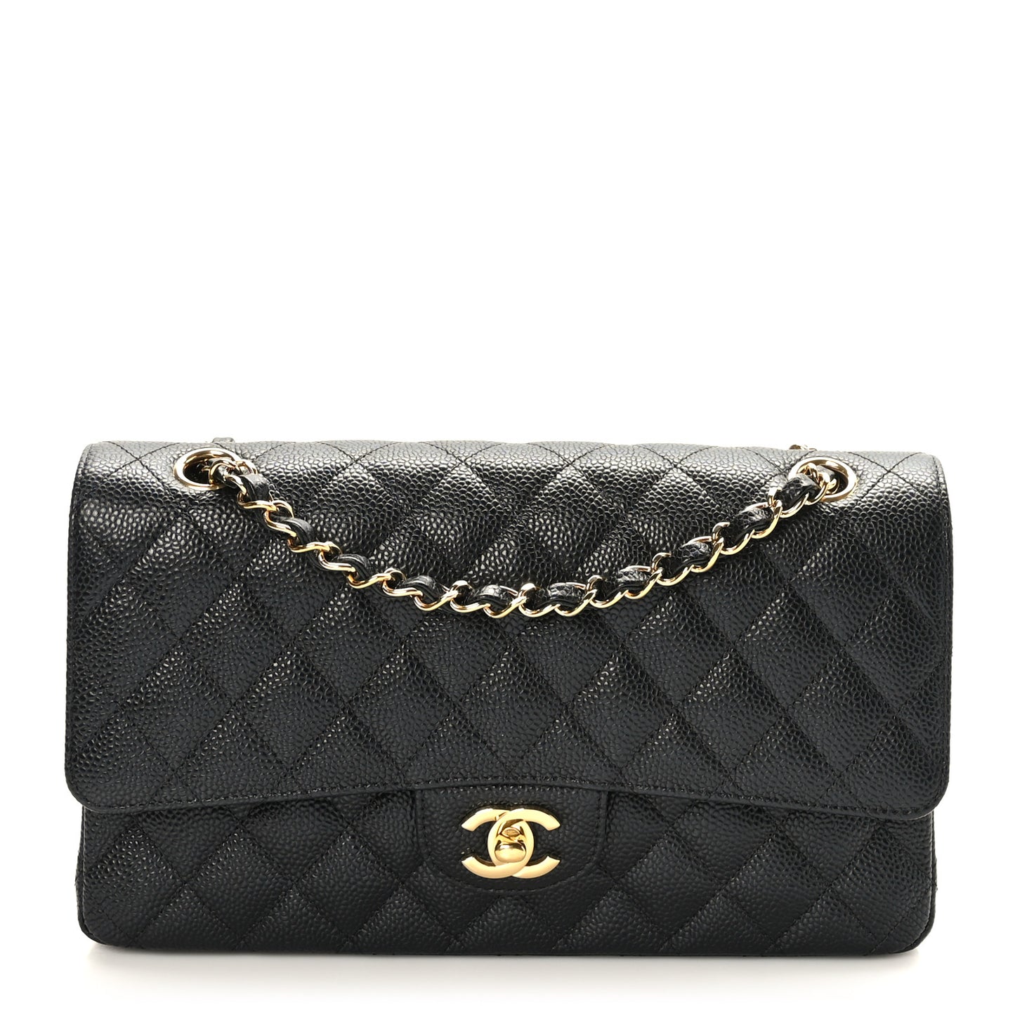 Caviar Quilted Medium Double Flap Black