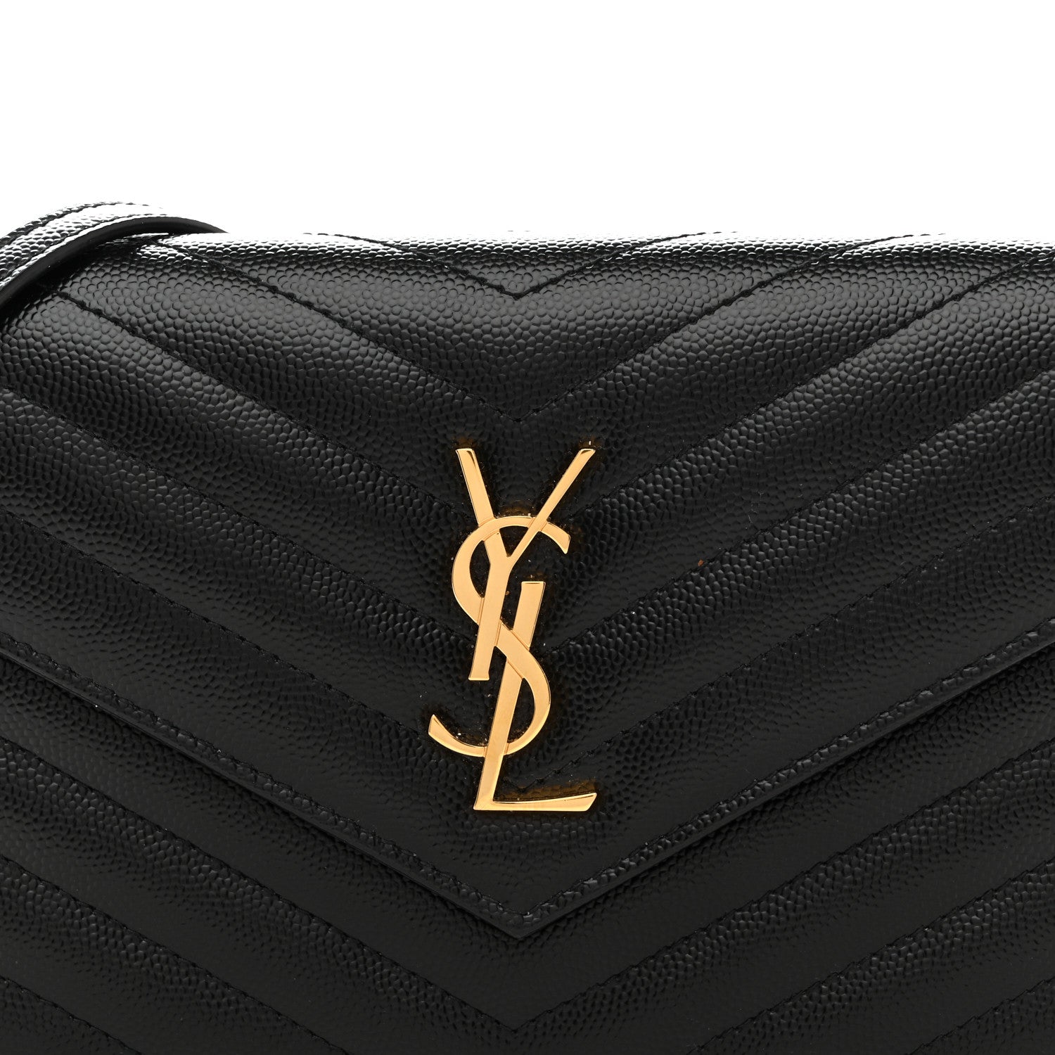 Saint Laurent Grain De Poudre Matelasse Chevron Monogram Envelope Chain Wallet Black 8 of 14
