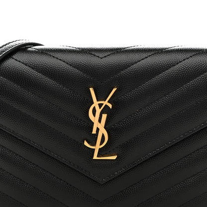 Saint Laurent Grain De Poudre Matelasse Chevron Monogram Envelope Chain Wallet Black 8 of 14