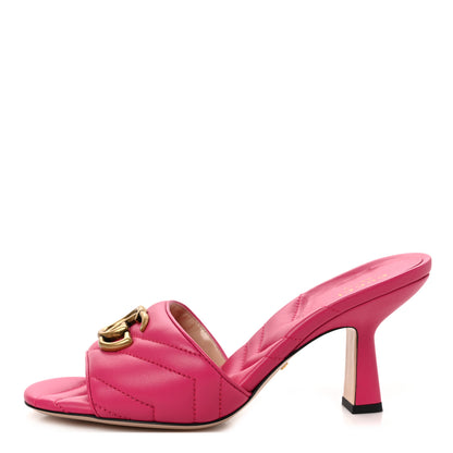 Gucci Nappa Matelasse GG Marmont 75mm Slide Sandals 37.5 Box Pink 1 of 8