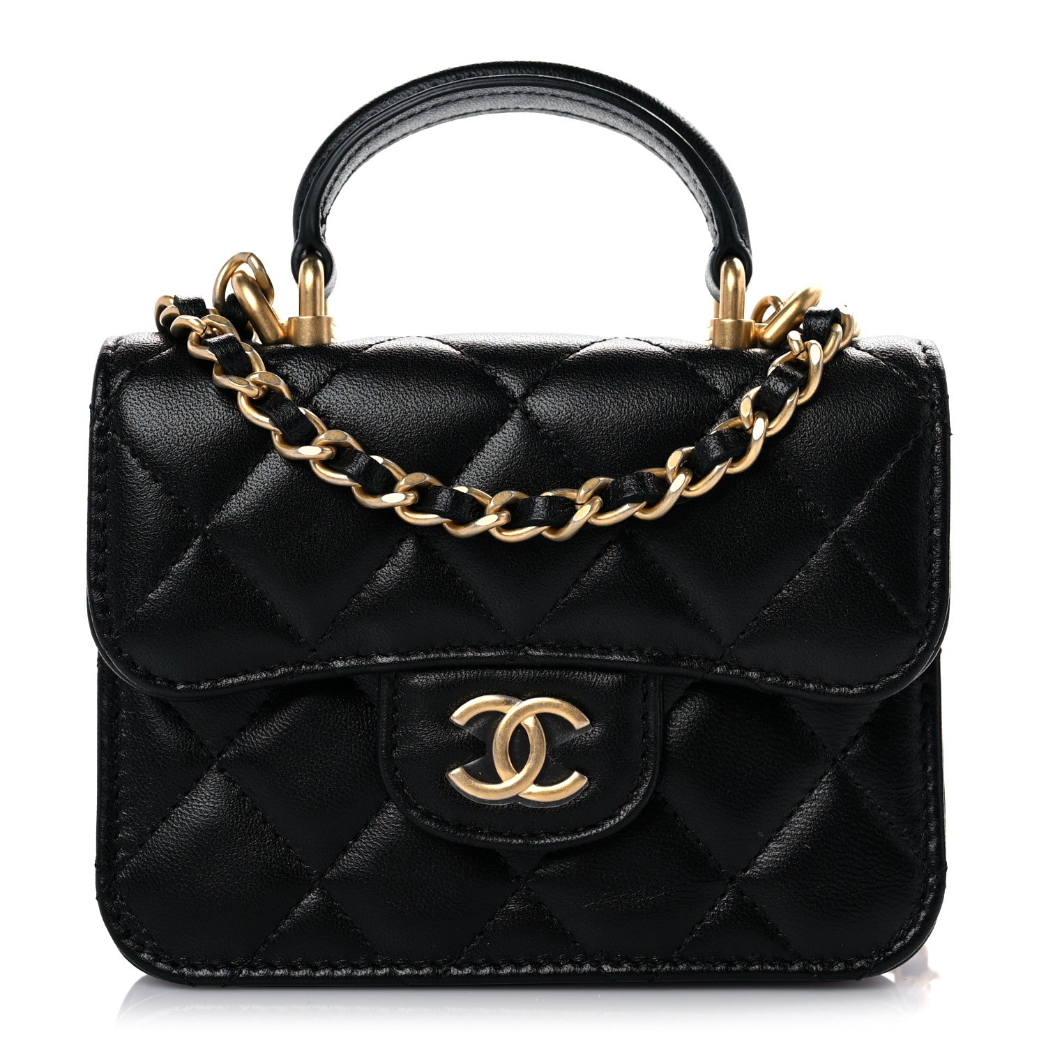 Chanel Lambskin Quilted Top Handle Flap Coin Purse With Chain Black 1 of 11