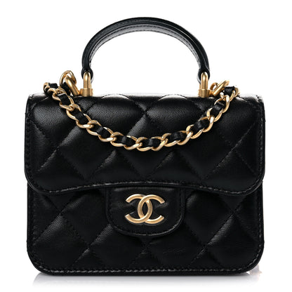 Chanel Lambskin Quilted Top Handle Flap Coin Purse With Chain Black 1 of 11