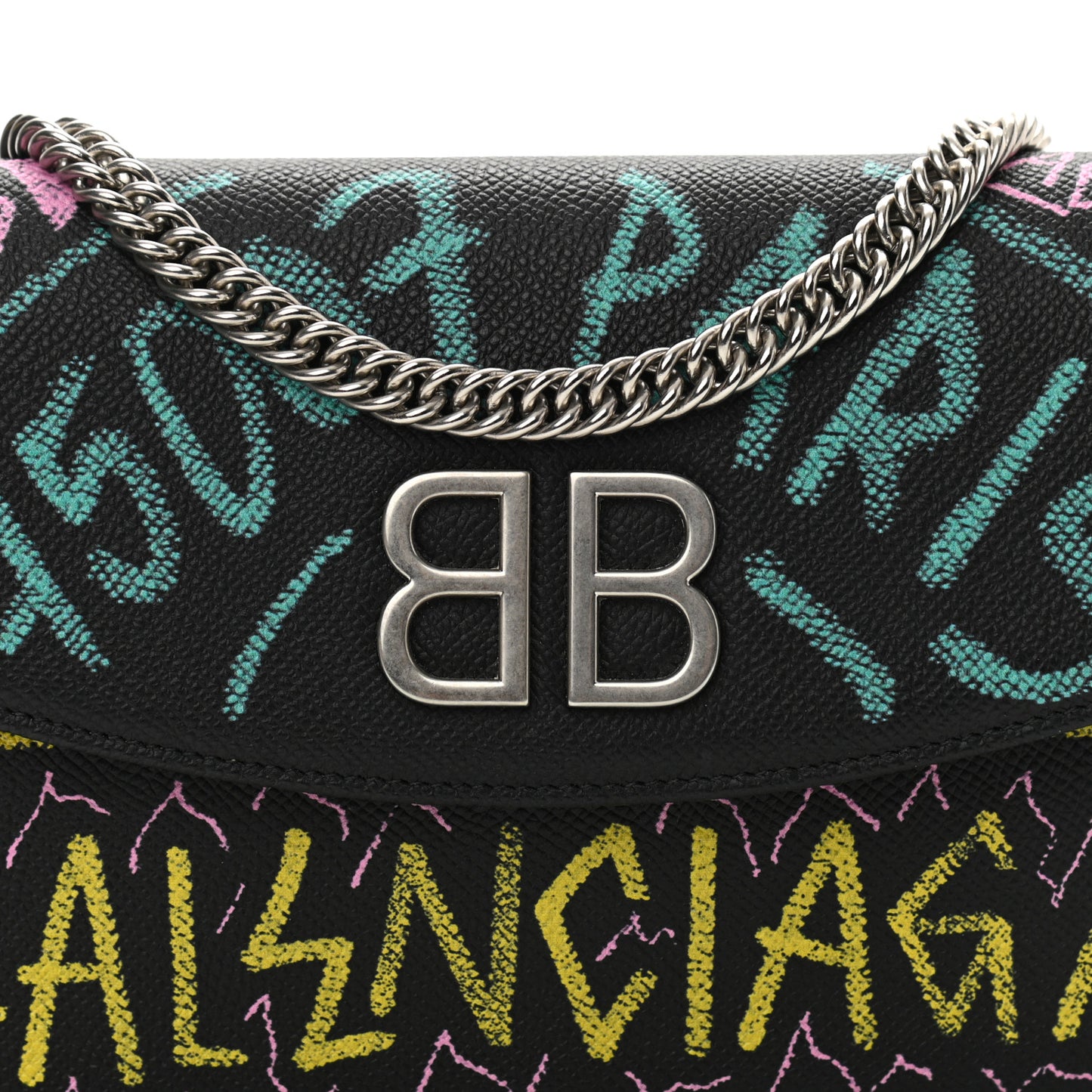 Grained Calfskin Graffiti BB Wallet On Chain Black
