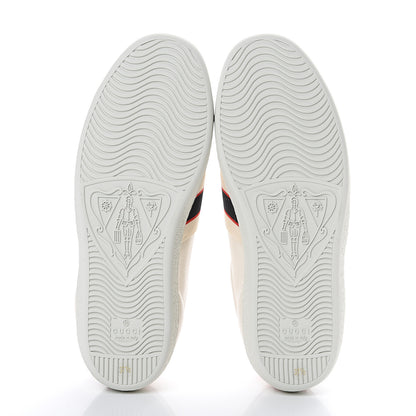 Gucci Calfskin Stripe Womens New Ace Sneakers 37.5 New Mystic White Ecru Red Flame 5 of 8