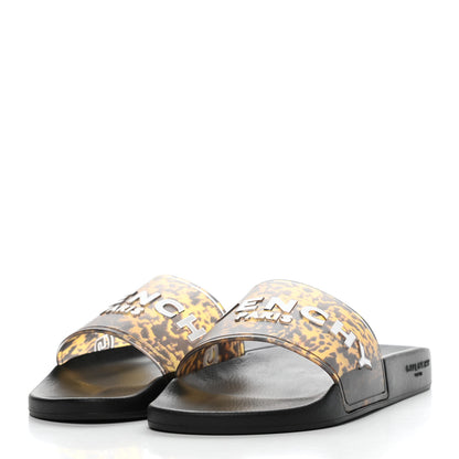 Givenchy Rubber Logo Marble Effect Mens Pool Slide Sandals 42 Black Yellow 3 of 8
