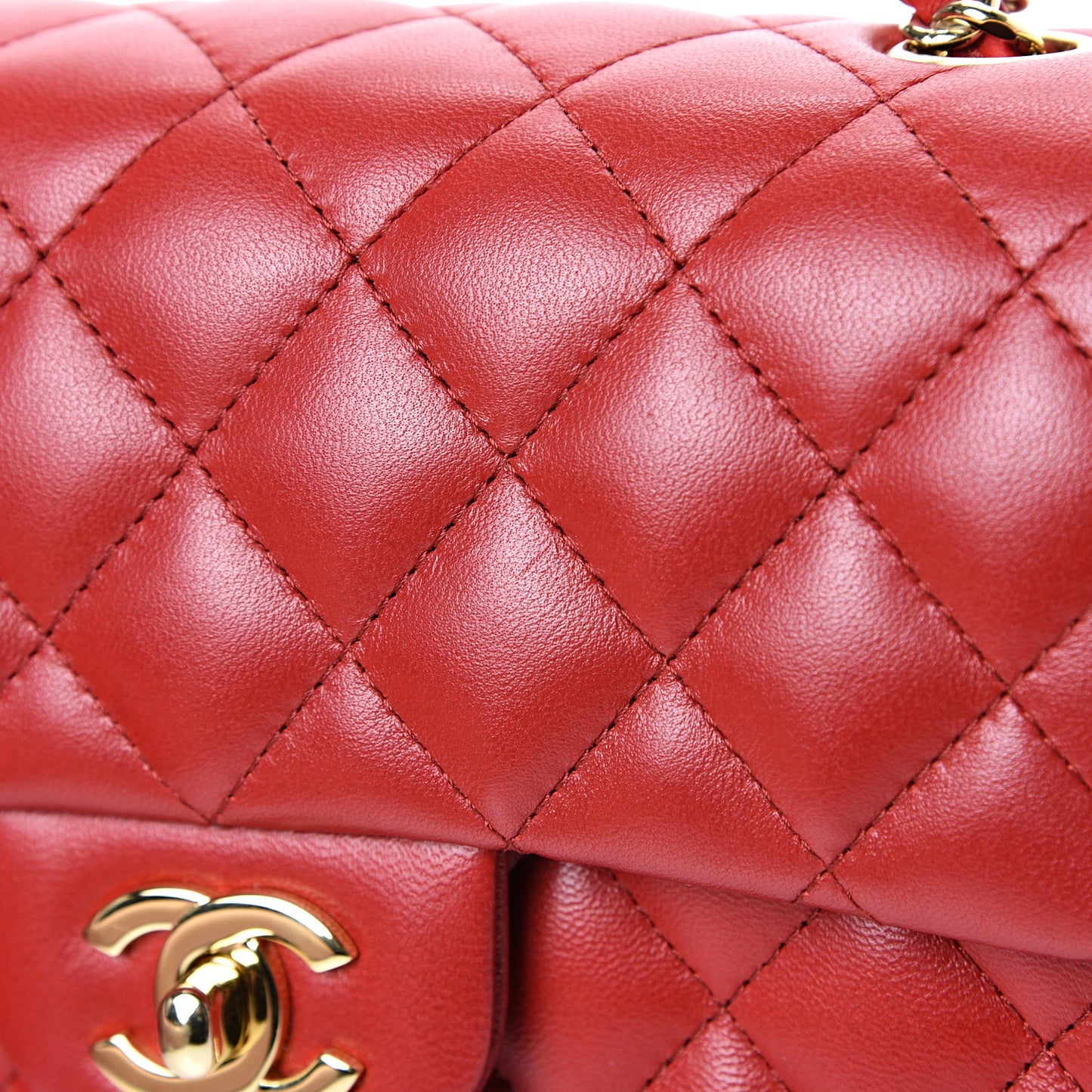 Lambskin Quilted Mini Rectangular Flap Red
