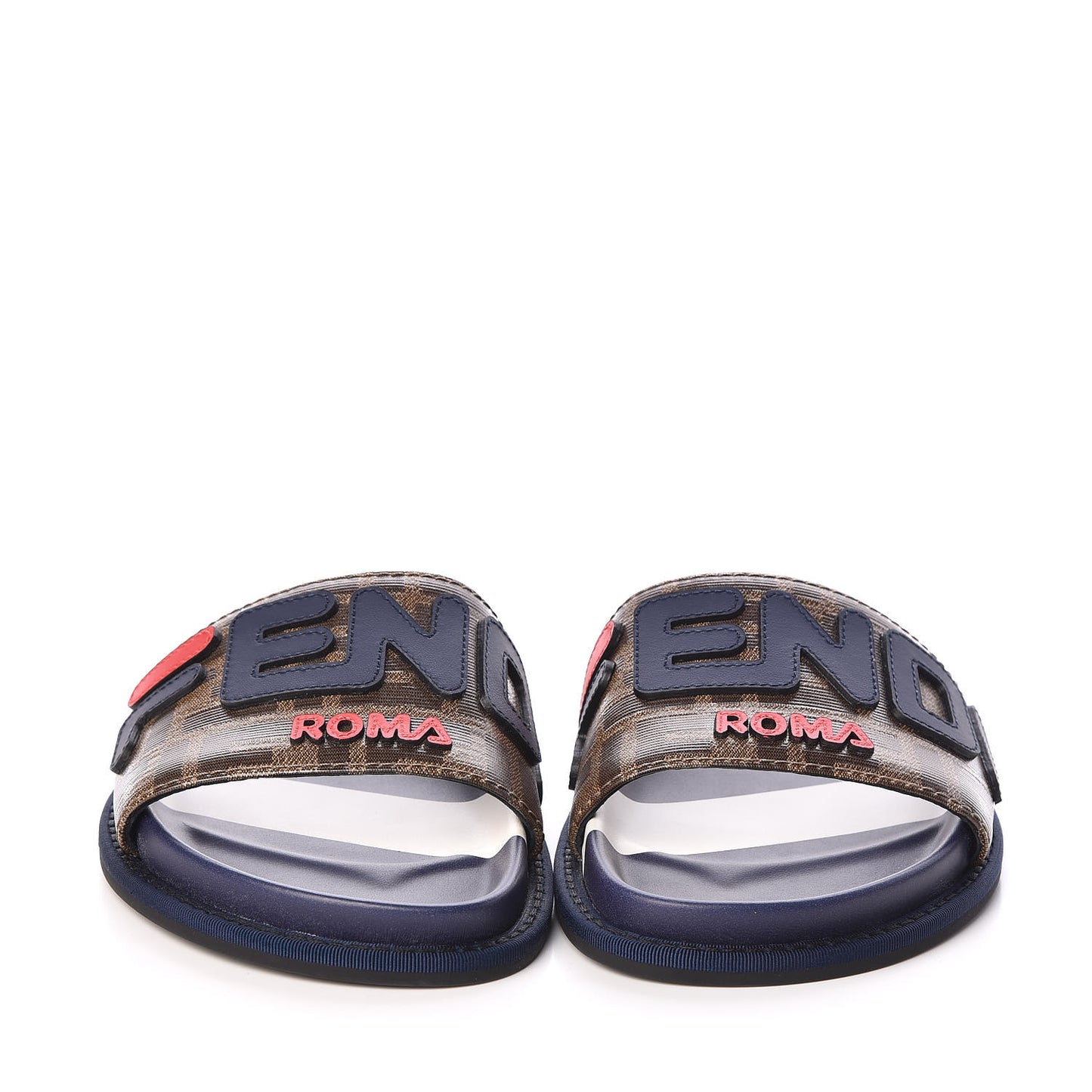 X FILA Glazed Fabric Calfskin FF 1974 Mania Slide Sandals 35 Mogano Panna Blueberry Caipiroska