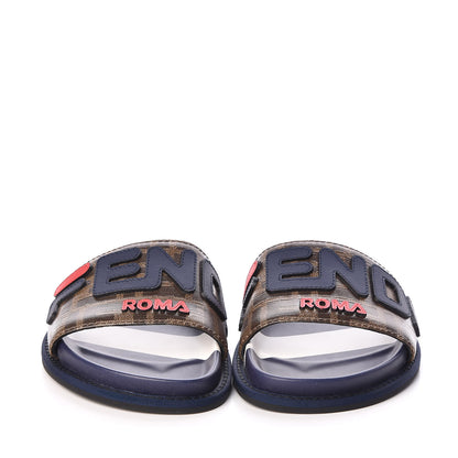 Fendi X FILA Glazed Fabric Calfskin FF 1974 Mania Slide Sandals 35 Mogano Panna Blueberry Caipiroska 2 of 9
