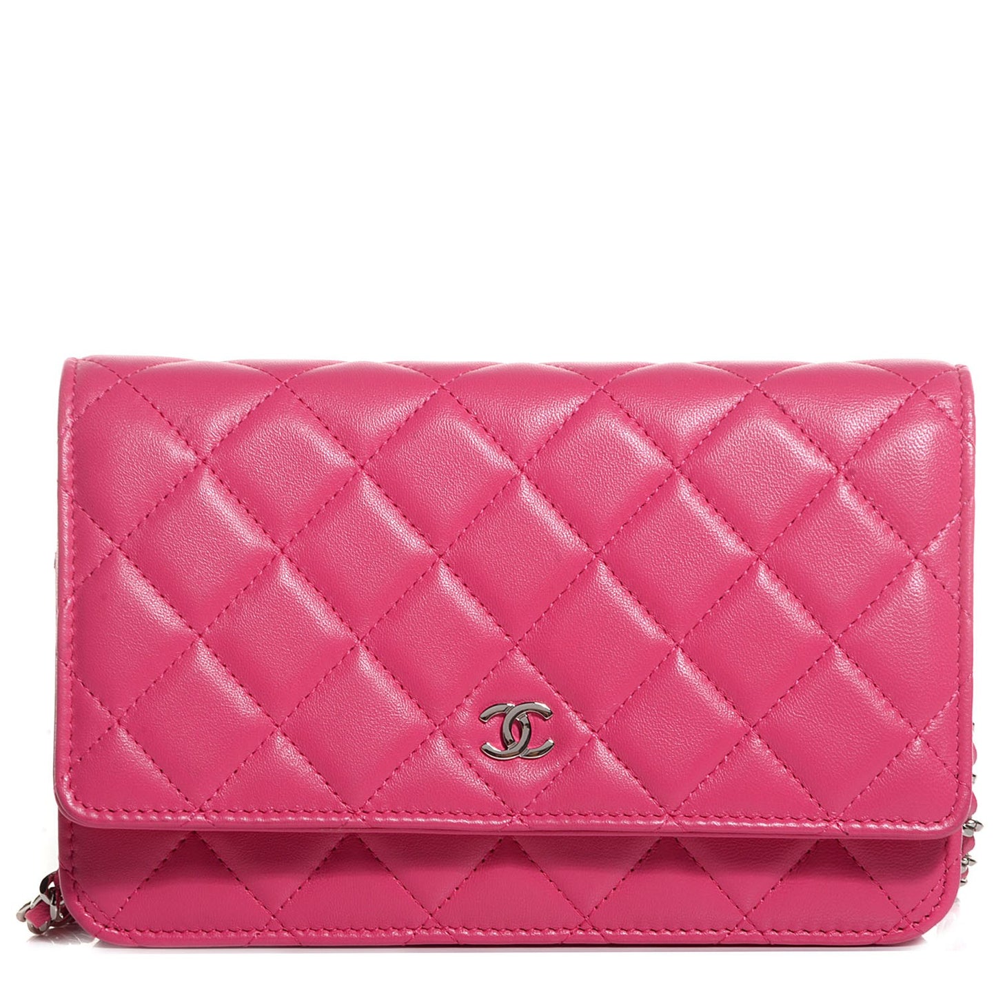 Lambskin Quilted Wallet On Chain WOC Dark Pink
