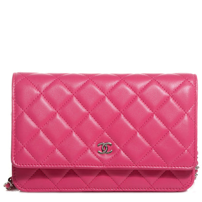 Chanel Lambskin Quilted Wallet On Chain WOC Dark Pink 1 of 8
