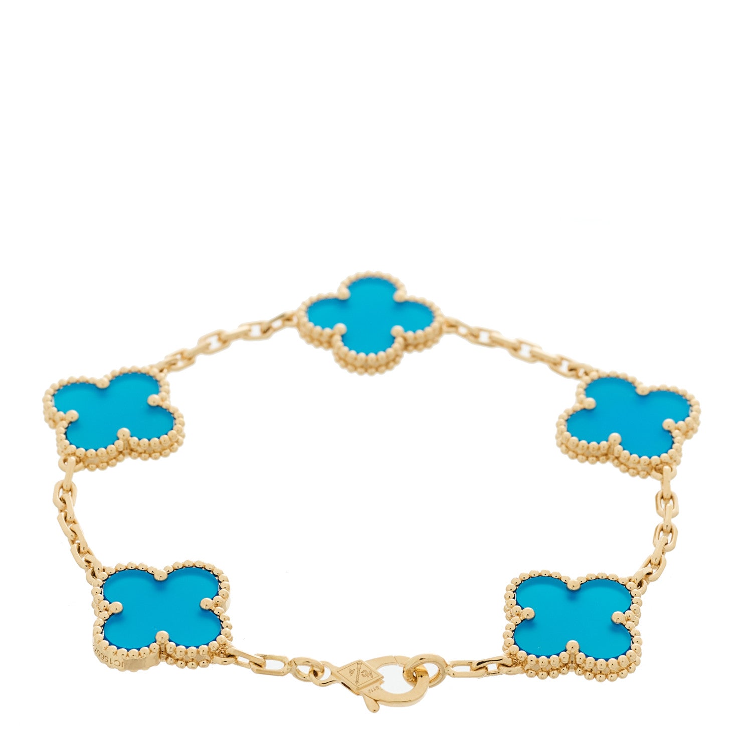 Van Cleef & Arpels 18K Yellow Gold Blue Agate 5 Motifs Vintage Alhambra Bracelet 2 of 5