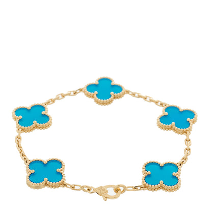 Van Cleef & Arpels 18K Yellow Gold Blue Agate 5 Motifs Vintage Alhambra Bracelet 2 of 5
