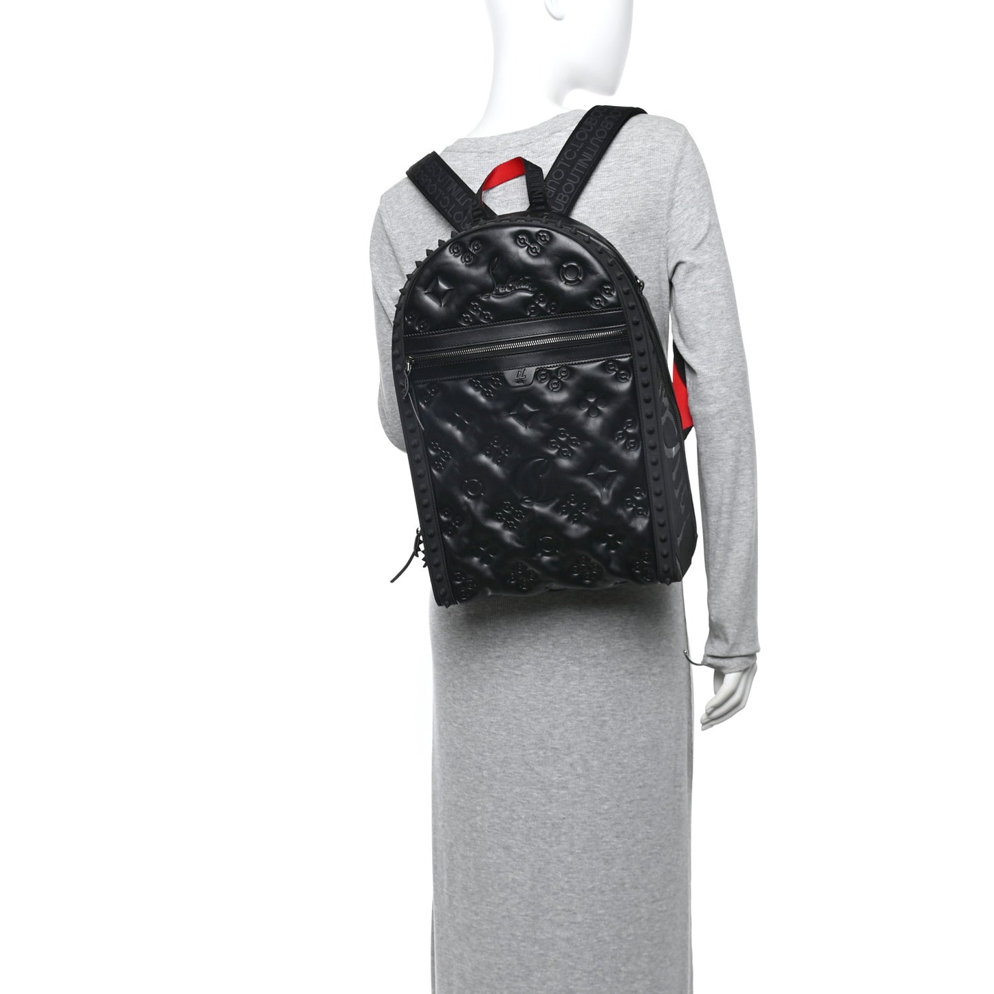 Calfskin Embossed Backparis Spiked Backpack Black