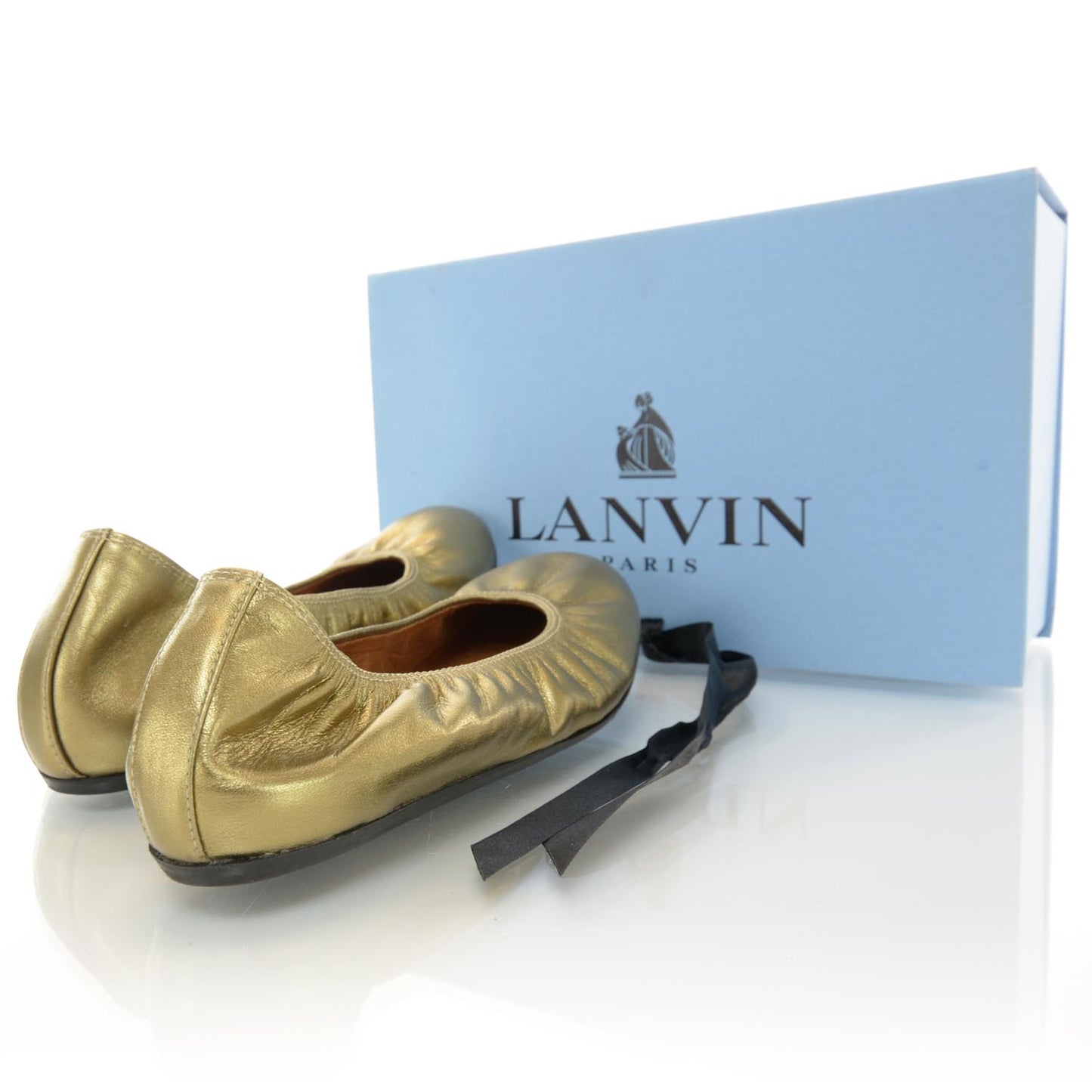 Leather Elastic Ballet Flats Metallic 40