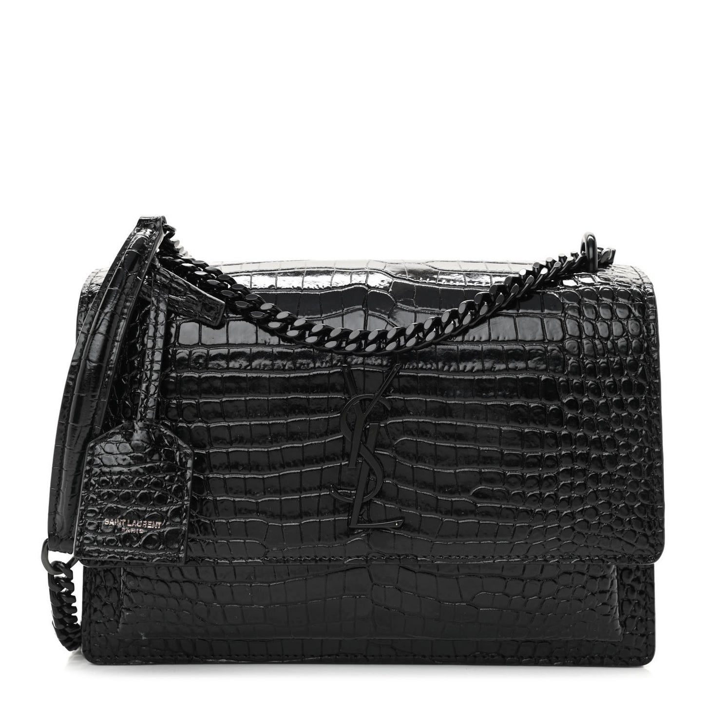 Calfskin Crocodile Embossed Medium Monochrome Monogram Sunset Black