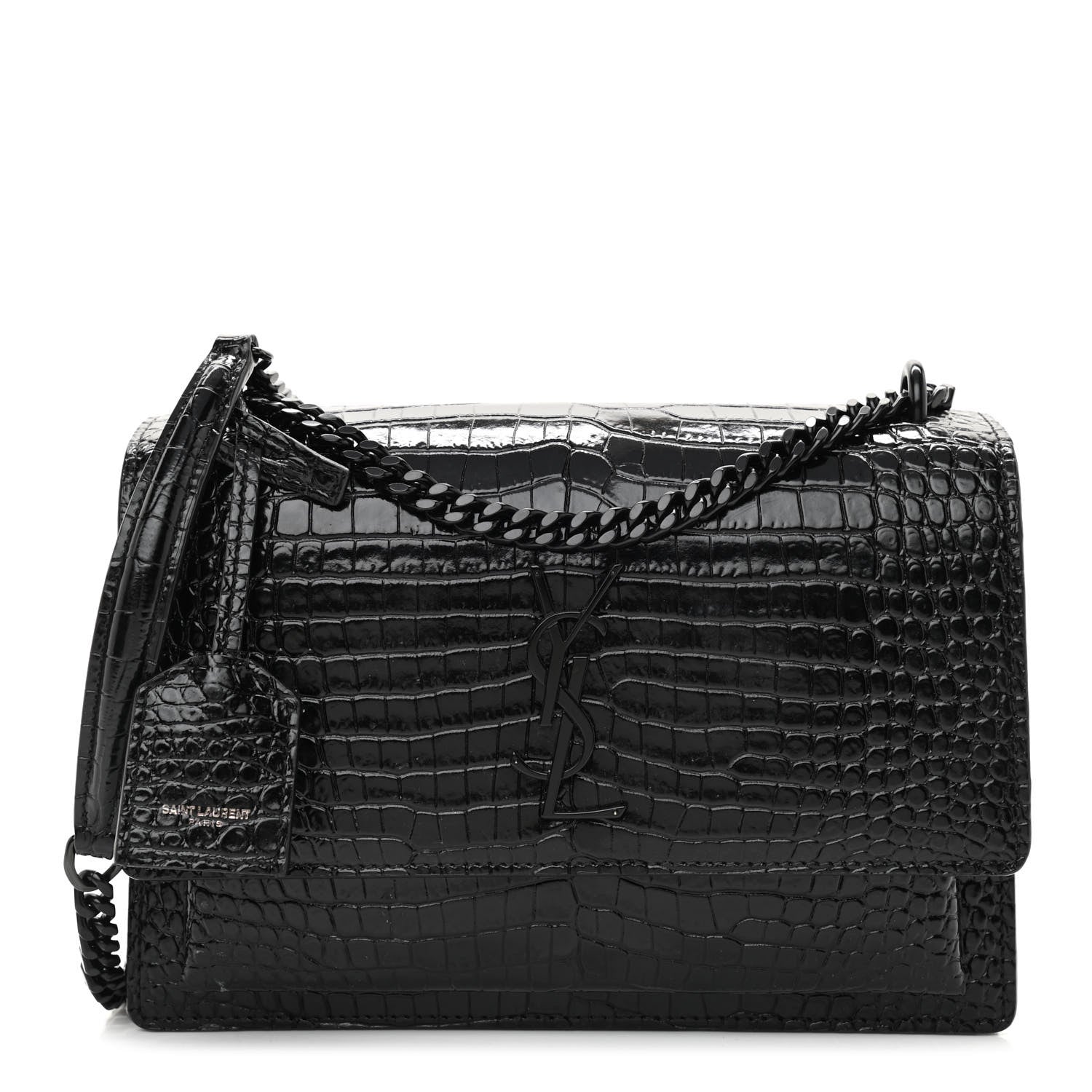 Saint Laurent Calfskin Crocodile Embossed Medium Monochrome Monogram Sunset Black 1 of 8