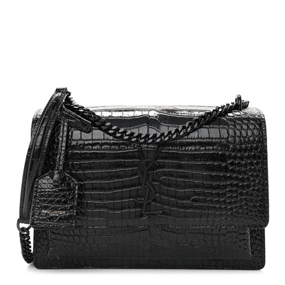 Saint Laurent Calfskin Crocodile Embossed Medium Monochrome Monogram Sunset Black 1 of 8