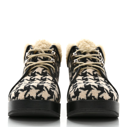 Gucci Optical Tweed Faux Shearling Houndstooth Victor Lace Up Ankle Boots 36 White Black 2 of 10