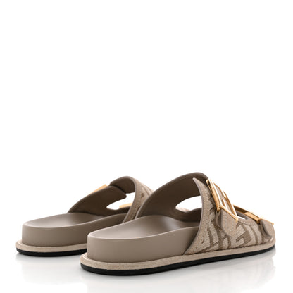 Fendi Chenille Fabric Jacquard Suede FF Womens Fendi Feel Buckled Slide Sandals 40 Tortora Nuvola Rock 4 of 11