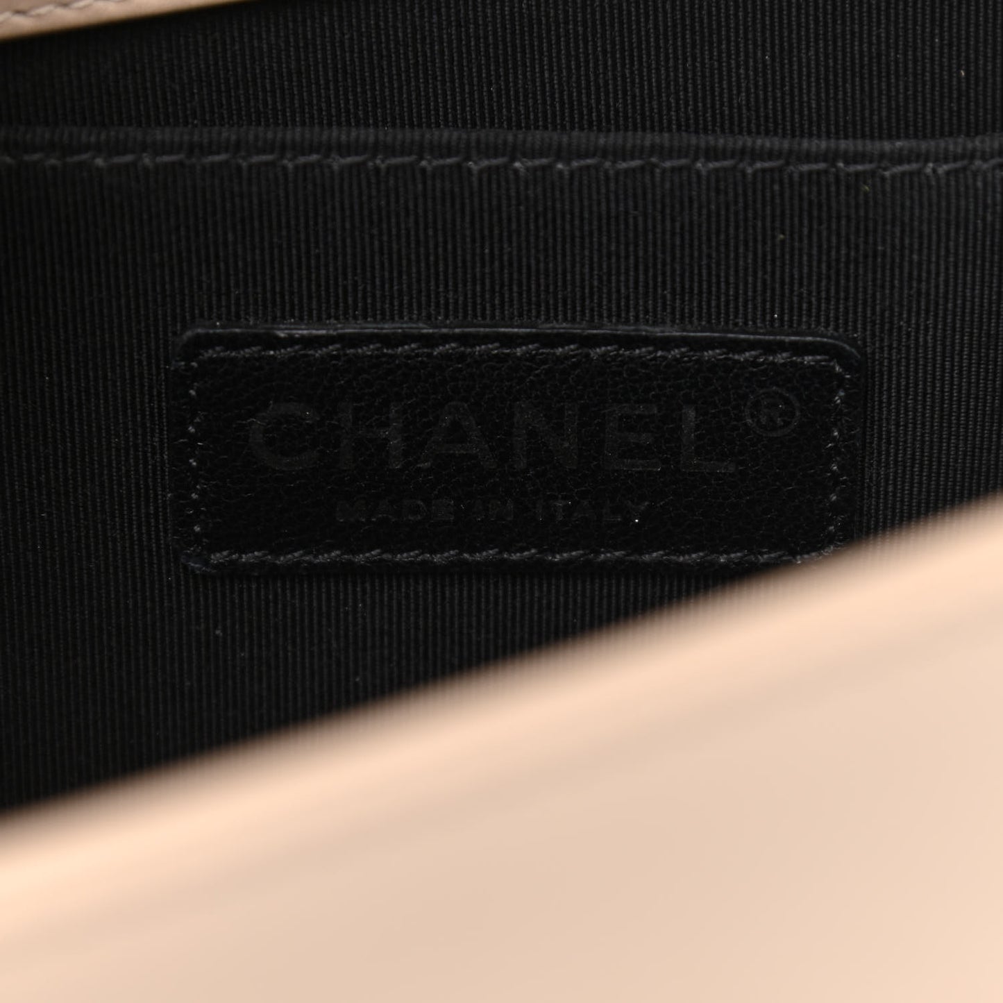 Lambskin Chevron Chain Stitched Medium Boy Flap Beige