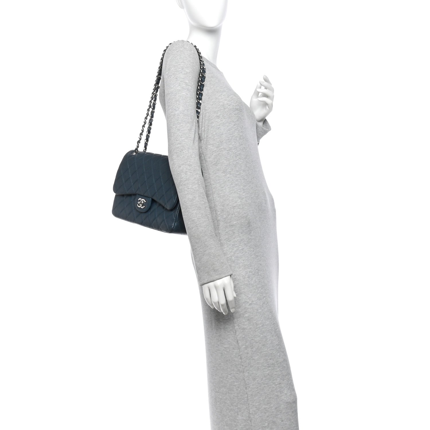Chanel Metallic Caviar Quilted Jumbo Double Flap Dark Blue 2 of 13