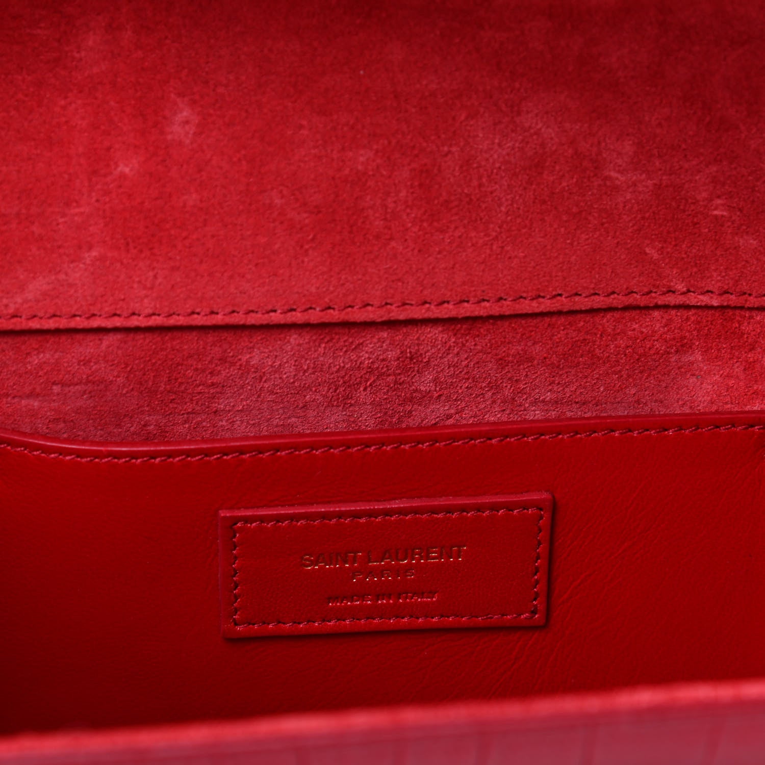 Saint Laurent Calfskin Crocodile Embossed Classic Monogram Cassandre Clutch Red 6 of 7